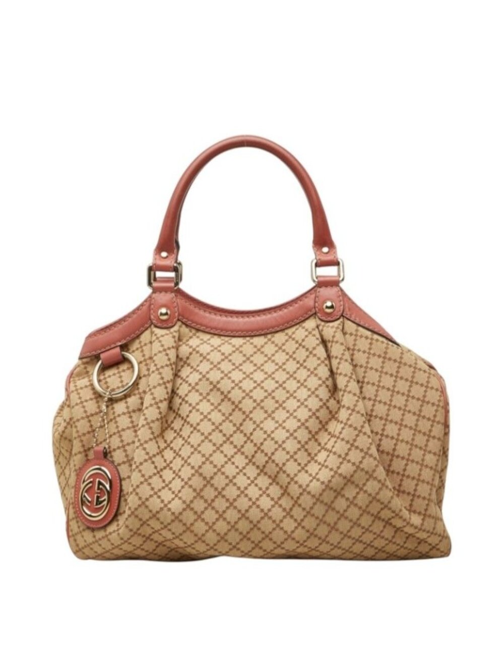 Gucci Diamante Sukey Handbag Beige Pink Canvas Leather
